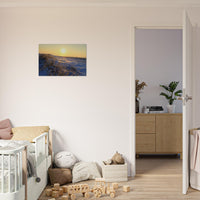 Frosted grass blades glowing in low golden sunlight during a cold morning in Prekmurje, Slovenia — BETVA fine art nature poster