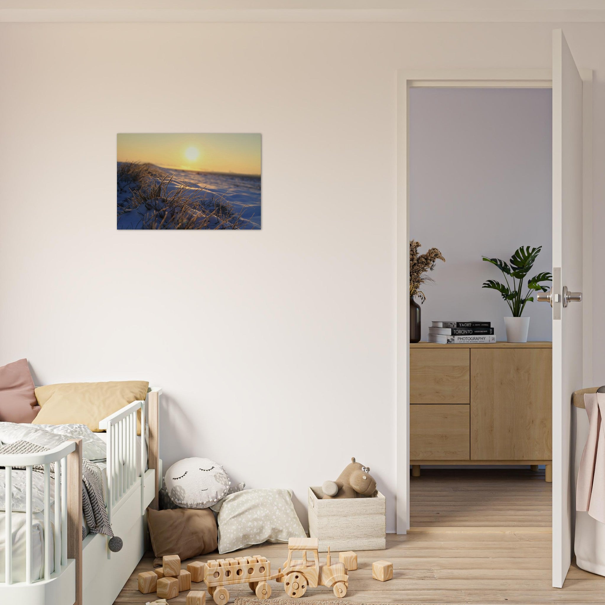 Frosted grass blades glowing in low golden sunlight during a cold morning in Prekmurje, Slovenia — BETVA fine art nature poster