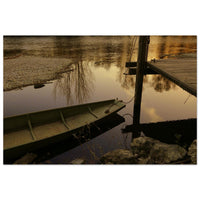 Wooden dock extending into perfectly still water on the Mura River in Prekmurje — BETVA fine art nature poster