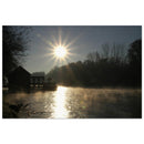 Traditional floating mill waking on the still Mura River at dawn in Prekmurje — BETVA fine art nature poster