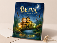 BETVA Picture Book — A Firefly's Tale from the Mura River — lifestyle mockup, organic cotton, GOTS-certified, designed in Slovenia, made to order