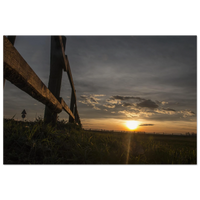 Traditional wooden fence line stretching into dusk light across a Prekmurje field — BETVA fine art nature poster