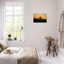 Single dandelion silhouette glowing against a golden sunset sky in Prekmurje, Slovenia — BETVA fine art nature poster