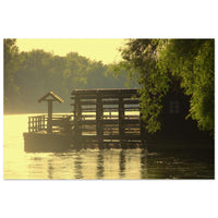 Traditional Prekmurje mill drifting in warm morning golden light along the Mura River at dawn — BETVA fine art nature poster